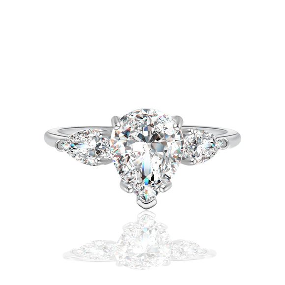 Water Drop High End Custom Silver Wedding/Engagement Ring for Women, VIP425 - Picture 3 of 10